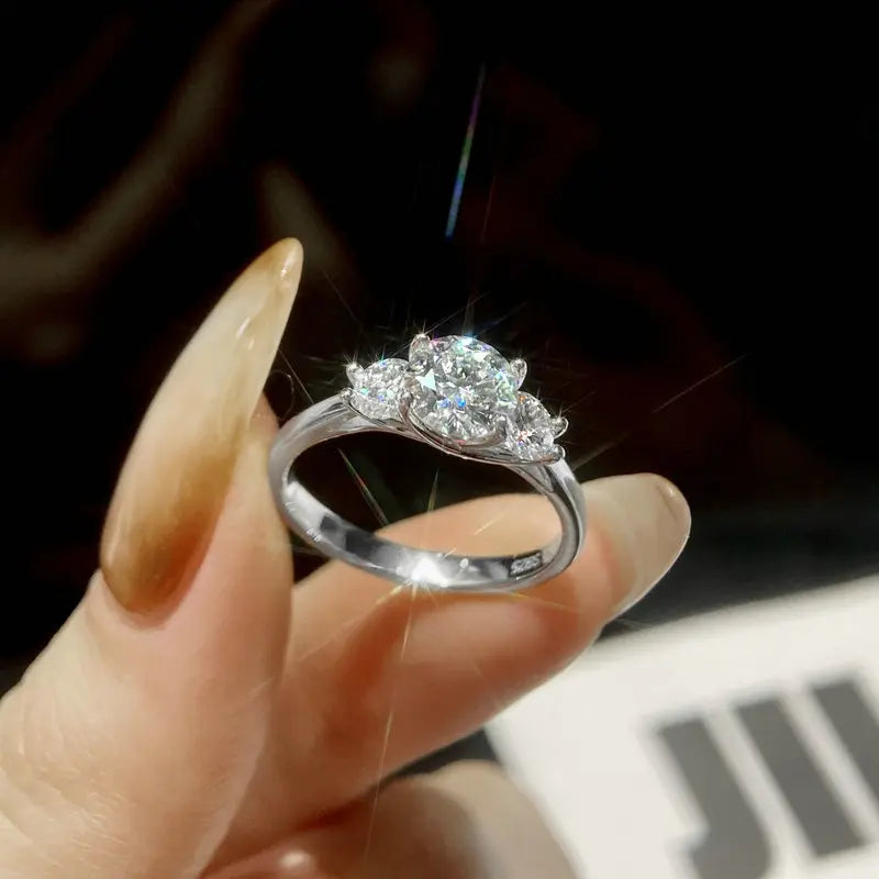 luckacco oxtao 3 stone engagement rings for women 925 sterling silver luxury jewelry 6.5mm wedding rings vvs1 d moissanite ring jewelry