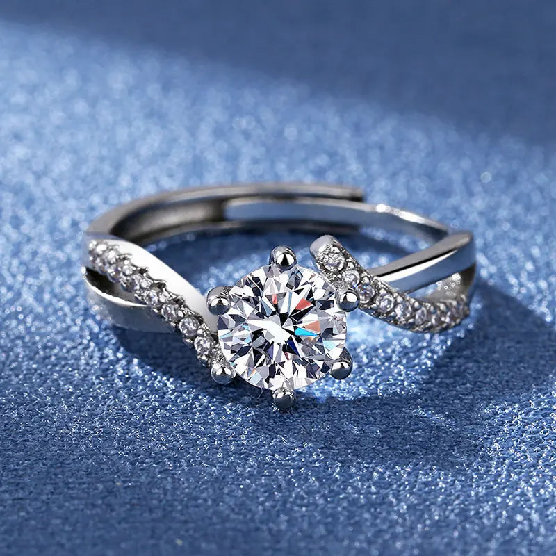 luckacco light luxury sweet s925 sterling silver and white gold moissanite ring female six-claw wedding ring