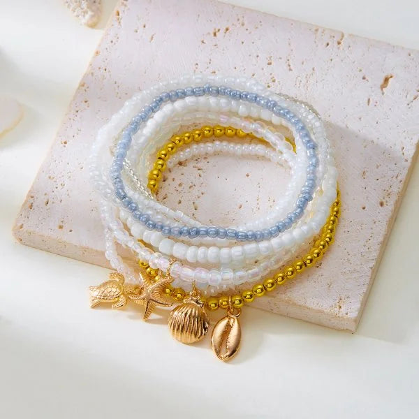 luckacco bohemian imitation shell beads bracelet for women sea star turtle woven rope bracelet handmade friendship beach holiday  jewelry