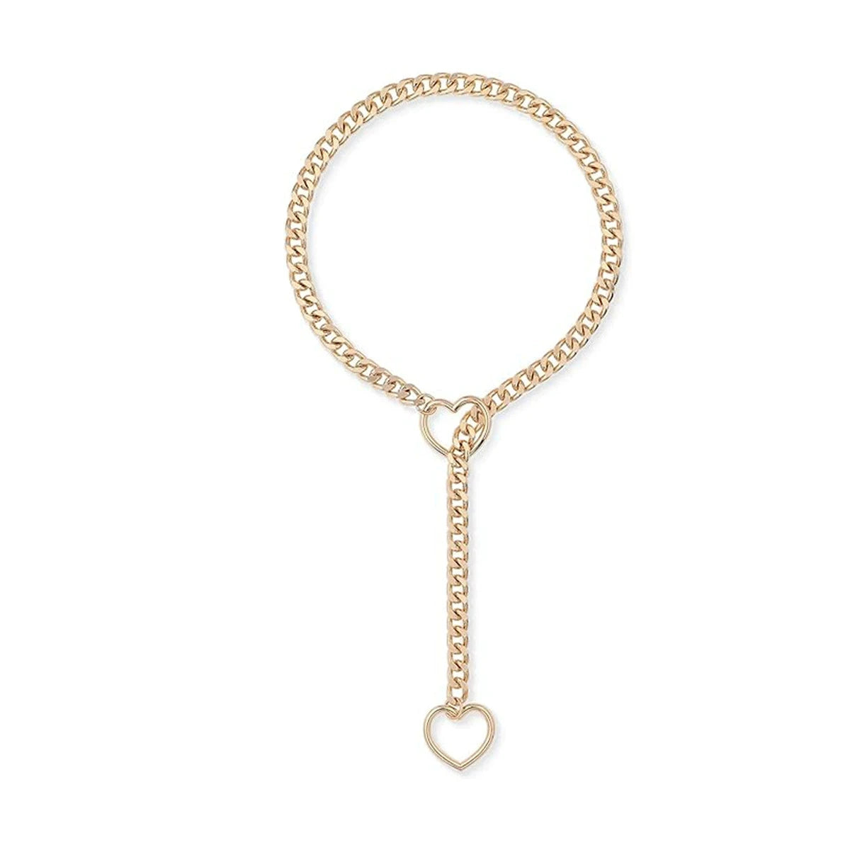 luckacco htpwe women's heart shaped o ring slip chain necklace stainless steel punk rock cuban jewelry, adjustable lariat chain jewelry