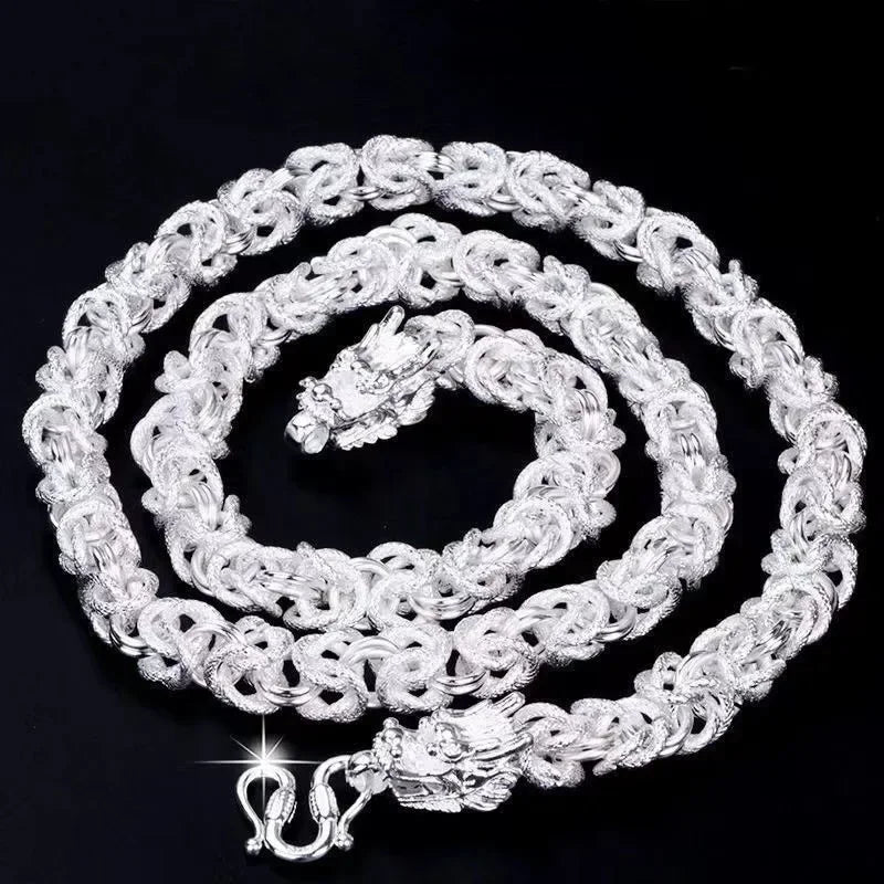 luckacco hot popular solid sterling silver necklace for men noble 8mm chain round faucet dragon 60cm fashion wedding jewelry holiday gift