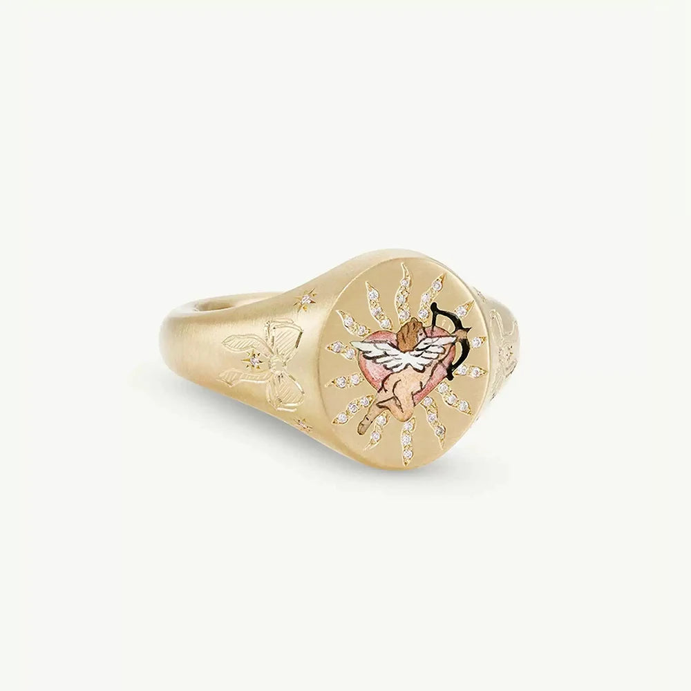 luckacco 2025 new finger ring copper gold color plated metal tarot enamel stainless steel rings for women jewelry