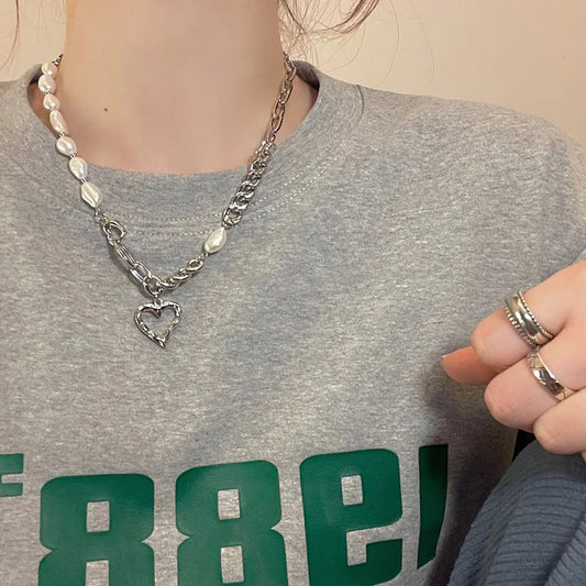 Luckacco New 925 Sterling Silver Heart Necklace Love Pendant Hip Hop Style Choker Party Gift for Women Fine Jewelry