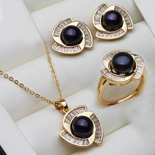 Luckacco Real Natural Freshwater Pearl Necklace Earrings Set Woman,Luxury Pearl Pearl Stud Earrings Set Jewelry Wife Birthday Gift White