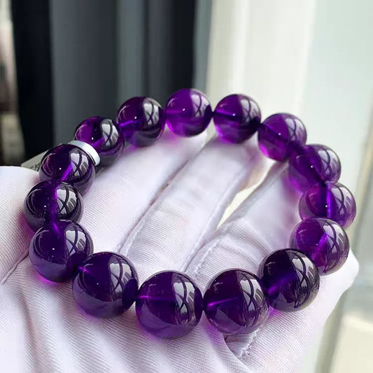 Luckacco Natural Purple Amethyst Quartz Crystal Bracelet Round Beads Big Women Men 16mm 17mm 18mm 19mm Fashion Amethyst AAAAAA