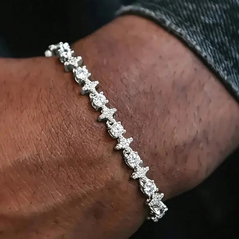 luckacco round stone star cubic zirconia bracelet hip-hop jewelry for men shiny elegant fashion accessory classic  gift for birthday