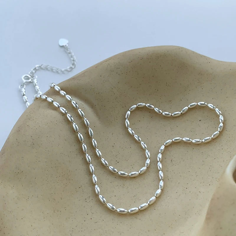 luckacco s925 sterling silver necklace simple beads choker shiny delicate collarbone chain for girl wedding gift fine jewelry