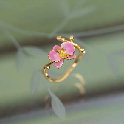 Luckacco Fashion Vintage Pink Enamel Flower Rings for Woman Adjustable Retro Female Ring Y2k Jewelry Luxury Charm Gift Engagement Jewelry