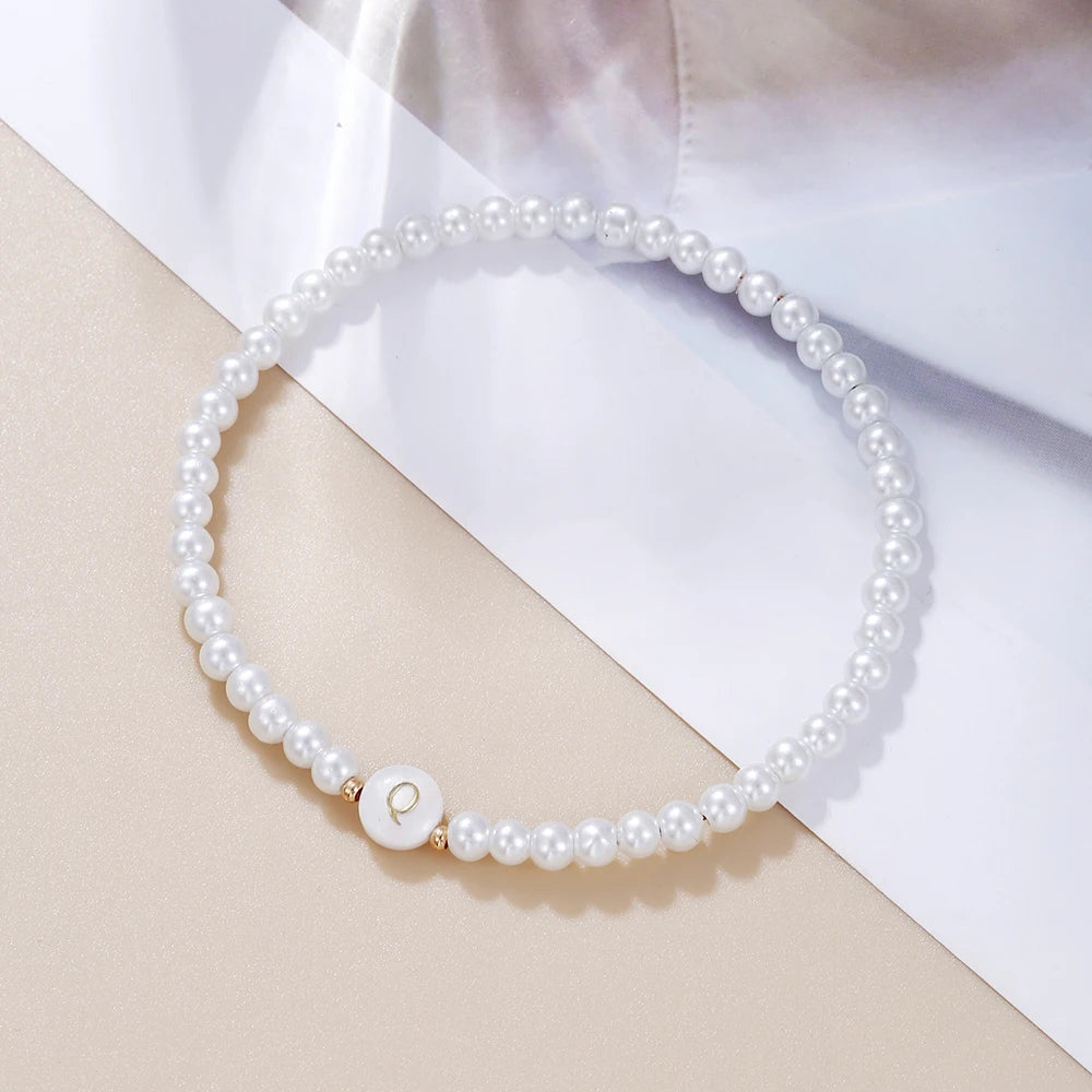 luckacco new fashion 26 letter bracelet women temperament handmade simulated pearl bead bracelet for women jewelry gift