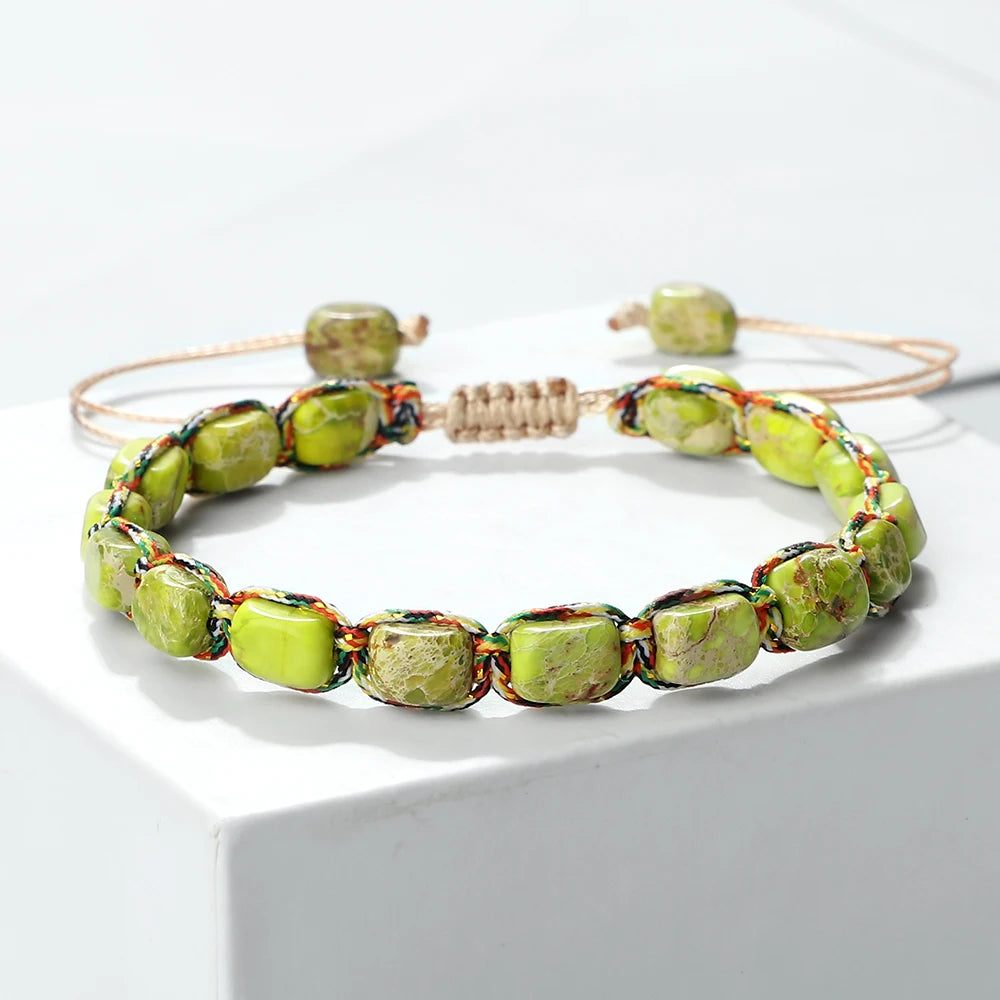 luckacco bohemian imperial stone beaded bracelet handmade  braided string bangles friendship jewelry gift vintage design strand bracelets