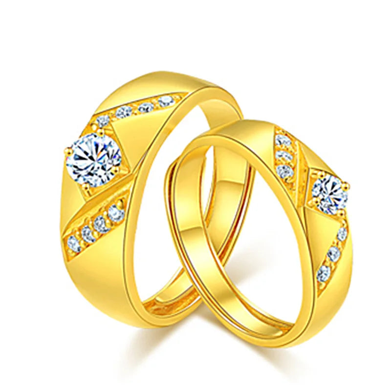 luckacco high-quality couple wedding ring for woman men 2pcs love heart zircon adjustable rings fashion stainless steel engaged jewelry