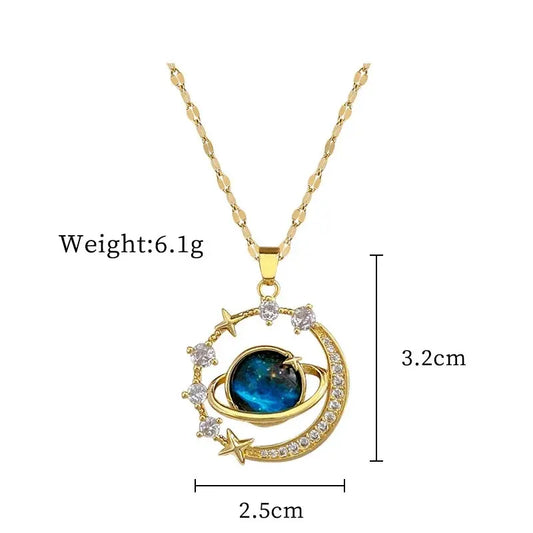 Luckacco Light Luxury Titanium Steel Star Series Necklace for Women Gold Color Planet Moon Astronaut Pendant Necklaces Jewelry Gifts