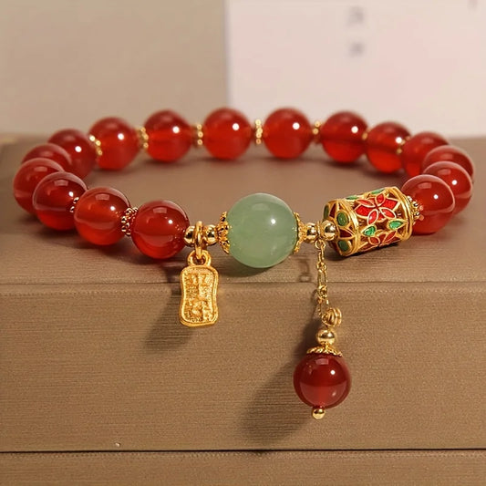 Luckacco Chinese Style Lotus Butterfly Beaded Bracelets for Women Fashion Green Bead Handmade Bracelets Exquisite Sweet Jewelry Gifts