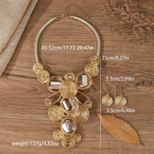 Luckacco New Exaggerate Aluminium Flower Colorful Jewelry Set for Women African Bridal Necklace Earrings Set Party Jewellery Gifts