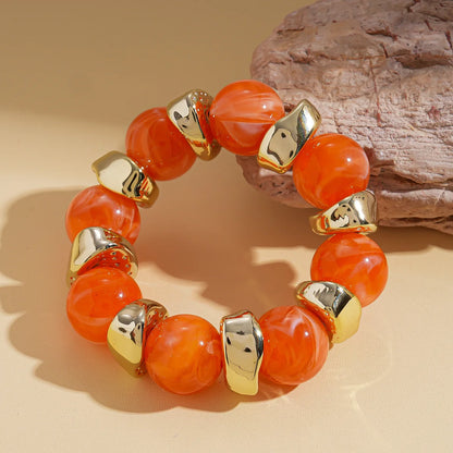 Luckacco 7 Styles Trendy Splicing Acrylic Round Beads Bracelets Bohemian Thick Irregular Resin Elastic Bangles Retro Jewelry for Women F