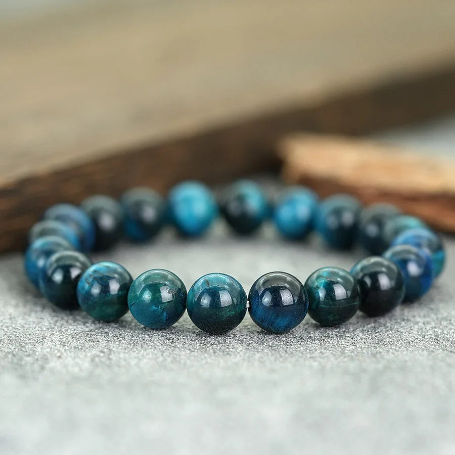 luckacco 6/8/10/12mm premium beaded bracelet men women natural blue tiger eyes stone 4 sizes elastic bangles meditation healing jewelry