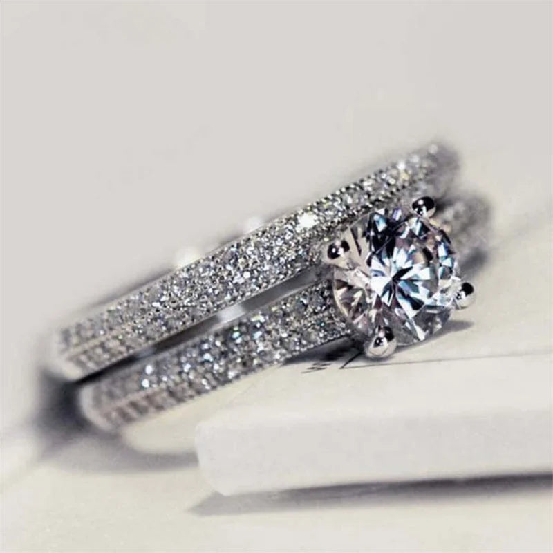 luckacco qualities elegant rose gold silve colors rings for women trendy metal inlaid white zicron wedding ring engagement jewelry