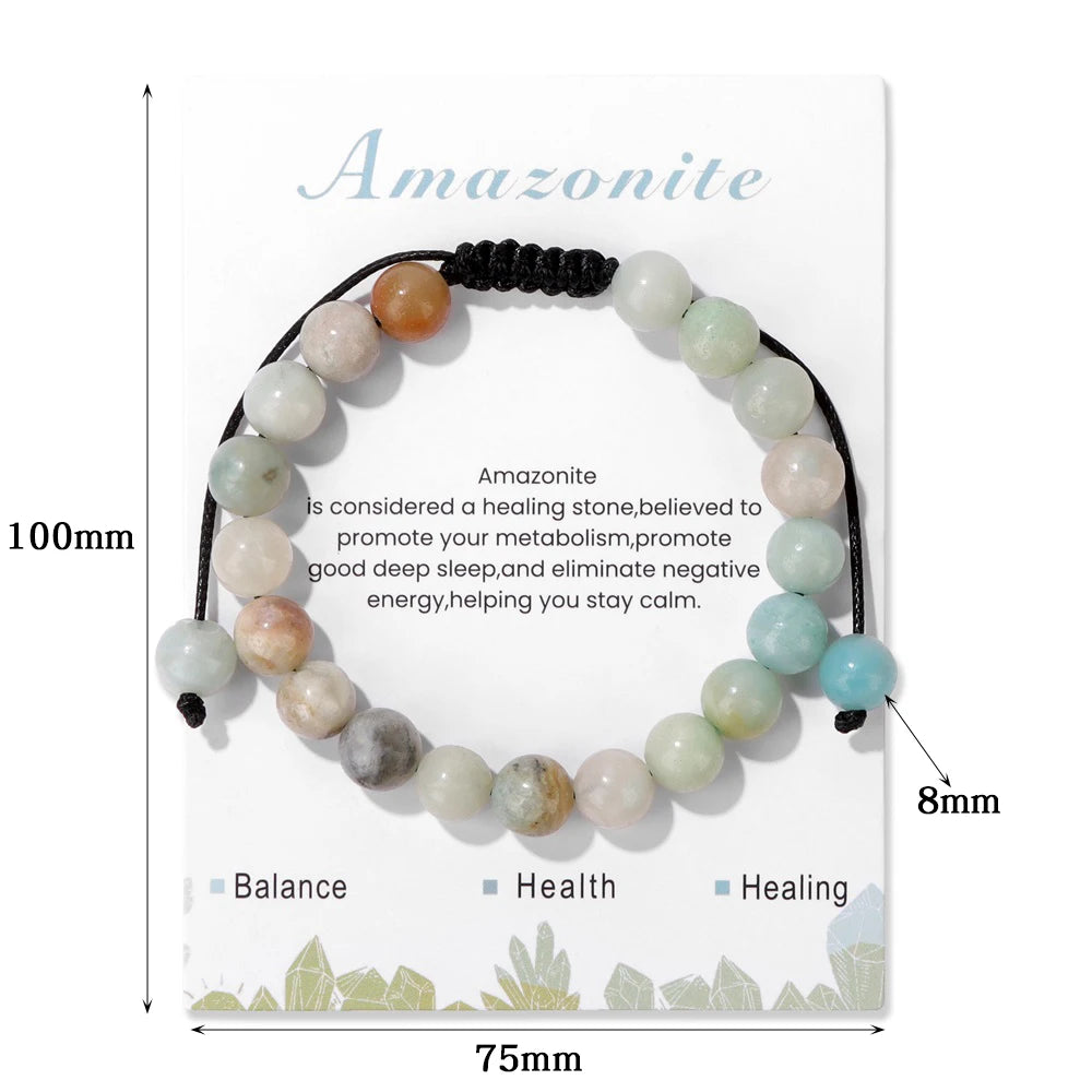 luckacco adjustable healing amethysts bracelets for women men natural stone 8mm beads braided bracelet stress relief anxiety jewelry