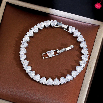 Luckacco CWWZircons Chic Love Heart Shape Cubic Zirconia Stone Wedding Engagement Tennis Bracelet for Women Classic CZ Jewelry Gift CB293