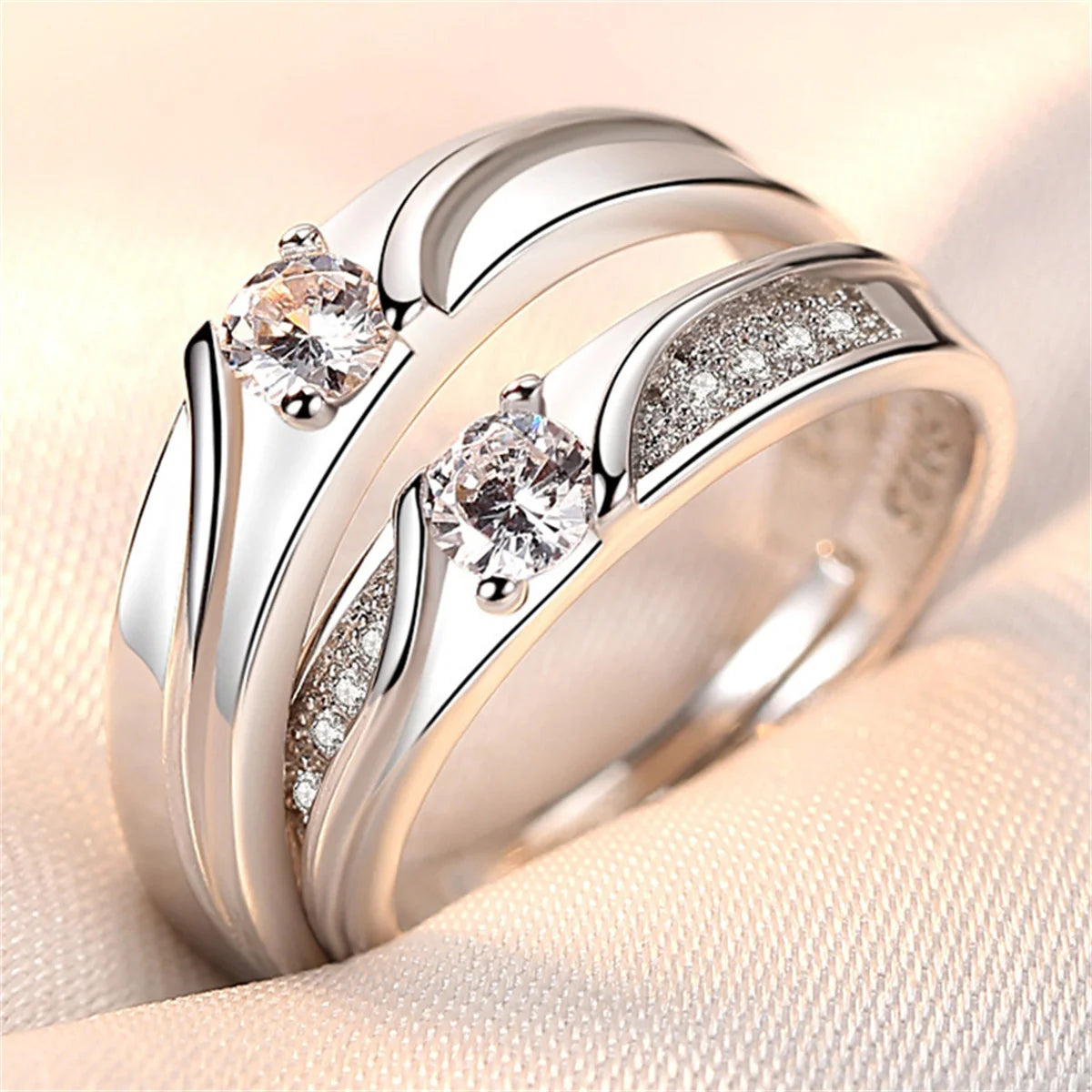 luckacco 2pcs silver color luxury zircon crown cross couple rings for lovers forever endless love wedding bands ring valentines day gifts