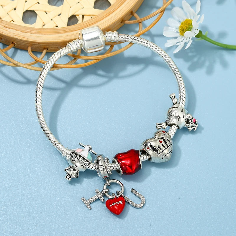 luckacco romantic style jewelry charm bracelets with family love beads bracelet for women couples pulseras jewelry gift special offer
