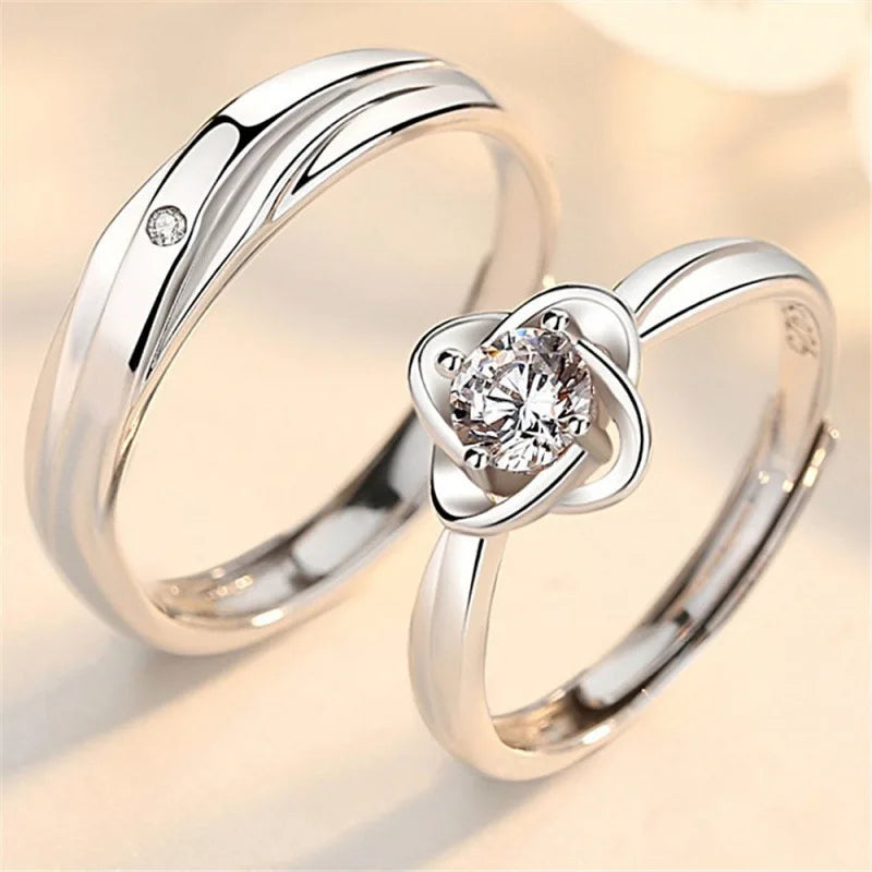 luckacco 2pcs/sets geometric love heart zircon rings paired rings for couple promise matching wedding ring set senior designer jewelry