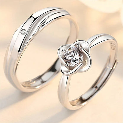 Luckacco 2Pcs/sets Geometric Love Heart Zircon Rings Paired Rings for Couple Promise Matching Wedding Ring Set Senior Designer Jewelry