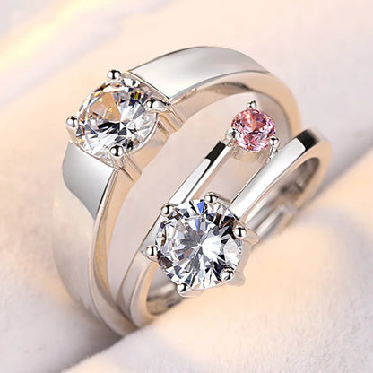 Luckacco 2Pcs/sets Geometric Love Heart Zircon Rings Paired Rings for Couple Promise Matching Wedding Ring Set Senior Designer Jewelry