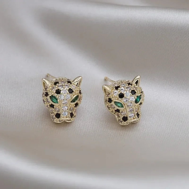 luckacco korea new design fashion jewelry exquisite copper set zircon colorful animal leopard earrings luxury women's gala party earrings