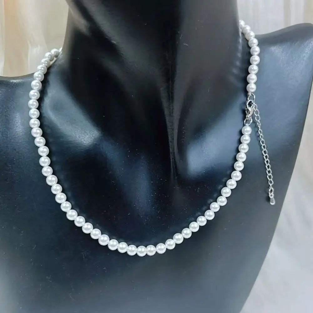 luckacco 4 6mm 2 necklaces round white natural shell pearl pearls chokers short necklace for women jewelry gift  16" 18"
