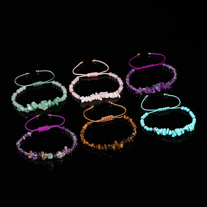 Luckacco Change Better Natural Stone Amethyst Gravel Chip Bead Adjustable Braided Bracelet Women Men Small Round Bead Strand Healing Gift