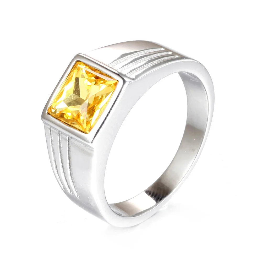 luckacco non-fading high quality big stone rings for men women punk hip hop 316l stainless steel ring fashion jewelry gifts