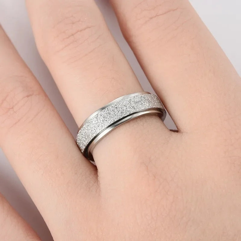 luckacco 6mm anxiety fidget spinner rings for men smooth stainless steel spinning rotating ring for women anti stress jewelry gift
