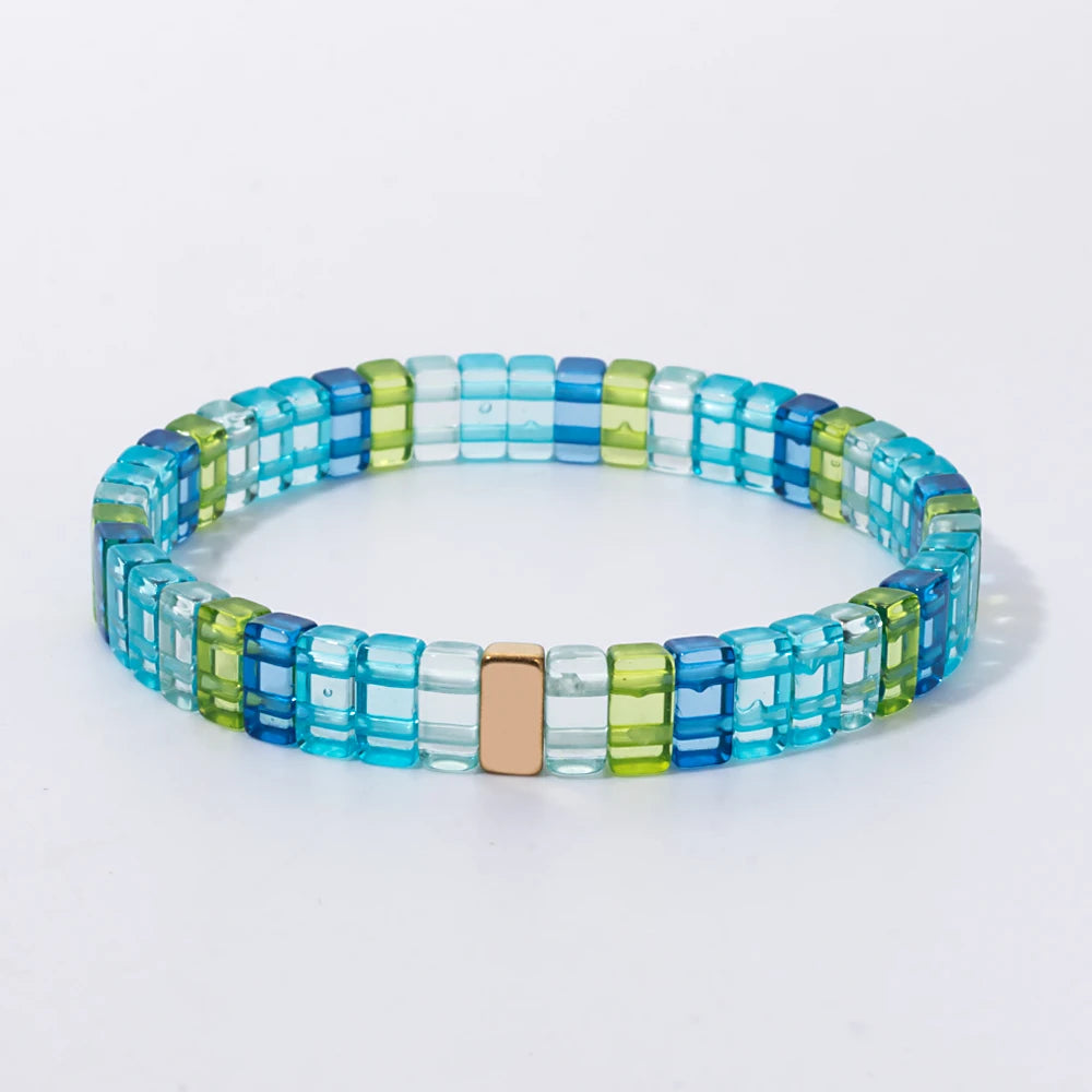 luckacco 4x8mm crystal acrylic bangle for women handmade rainbow color elastic bracelets