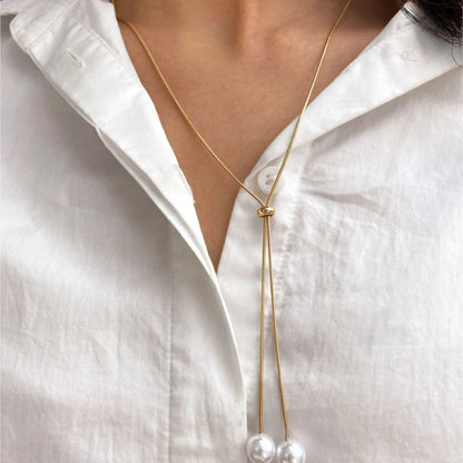 Luckacco Vintage Pearl Pendant Necklace for Women Elegant Beaded Long Tassel Sweater Collar Chain Accessories Temperament Fashion Jewelry