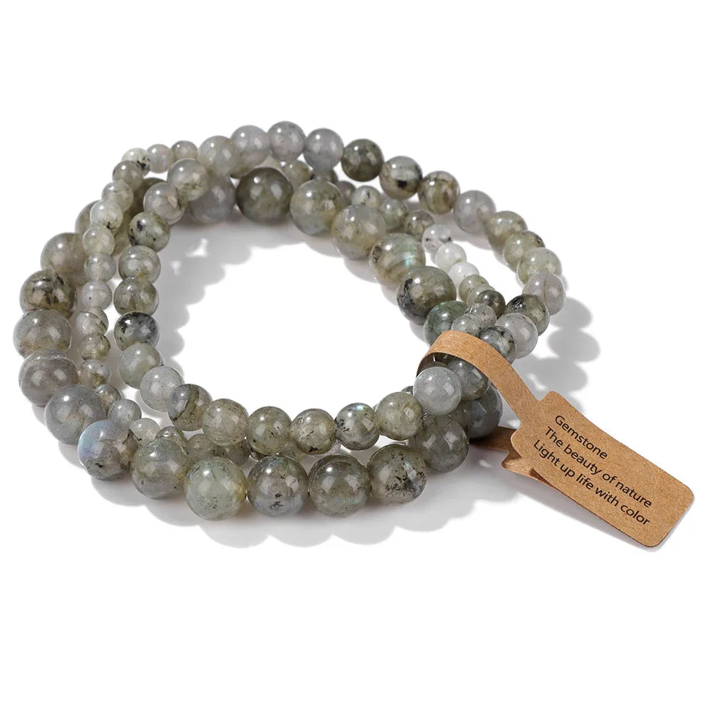 luckacco green agates stone bead bracelet set 4 6 8mm natural labradorite opal turquois bracelet with tag stretch bangle jewelry gift