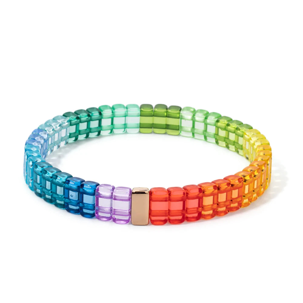 luckacco 4x8mm crystal acrylic bangle for women handmade rainbow color elastic bracelets