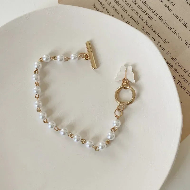luckacco pulseras fashion butterfly pearl pendant bracelet ladies girl trend charm bracelet festive friendship birthday jewelry bracelets