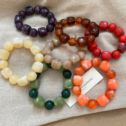 Luckacco Women's Bracelet with Square and Round Acrylic Beads; Simple European and American Inspired Design, Korean Fashion Accessory