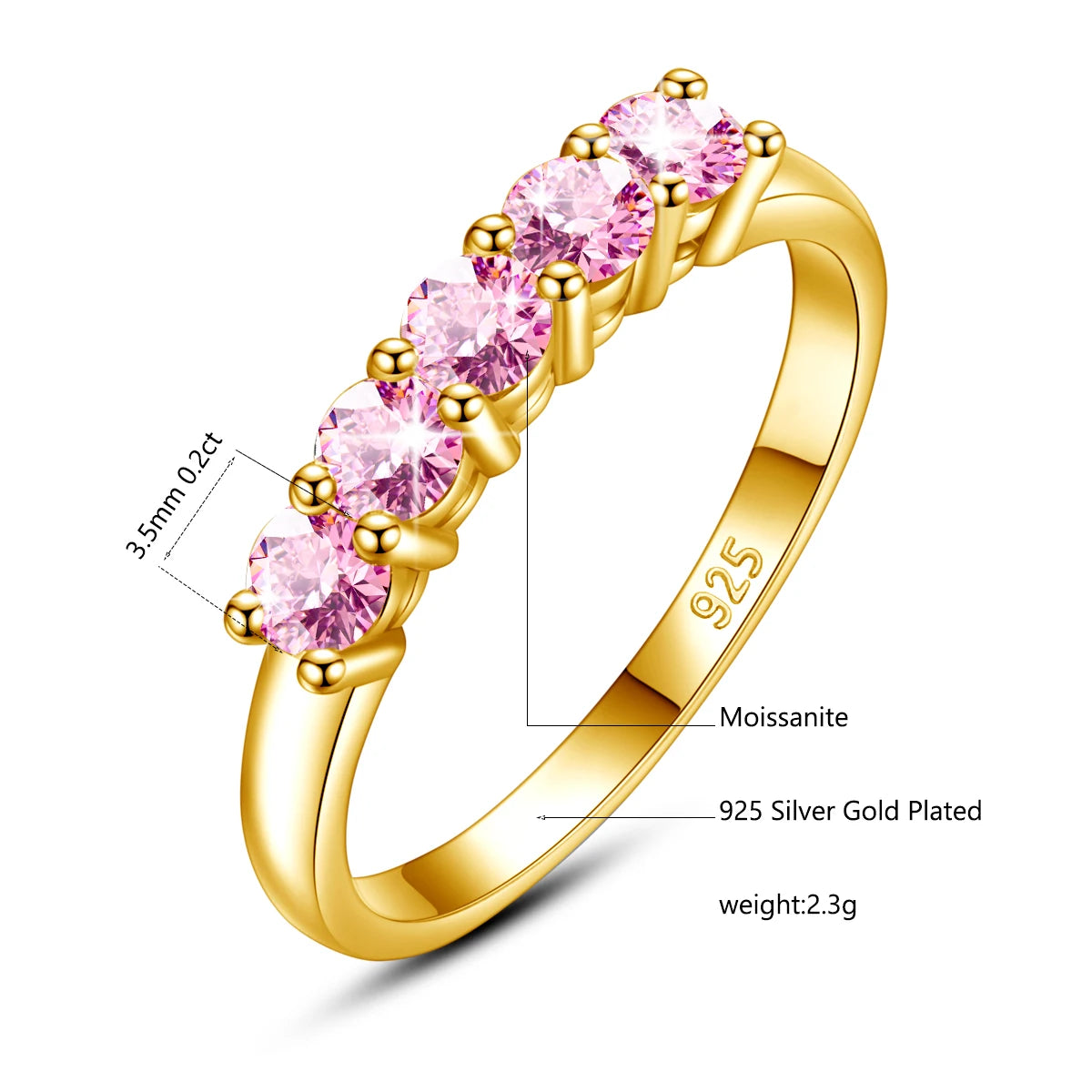 luckacco certified natural original champagne yellow moissanite ring 1.0ct 5 stone wedding band for woman engagement jewelry gift female