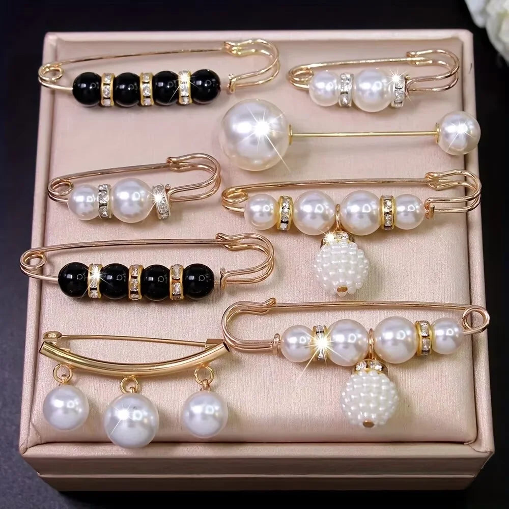 luckacco ainameisi - women's metal leak proof brooch korean fashion 8-piece set flip clothing corset brooch diy accessories