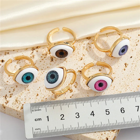 Luckacco 1Pcs Vintage Evil Eye Finger Ring For Women Gift Jewelry Colored Simple Turkish Blue Eye Adjustable Party Ring Accessories R381