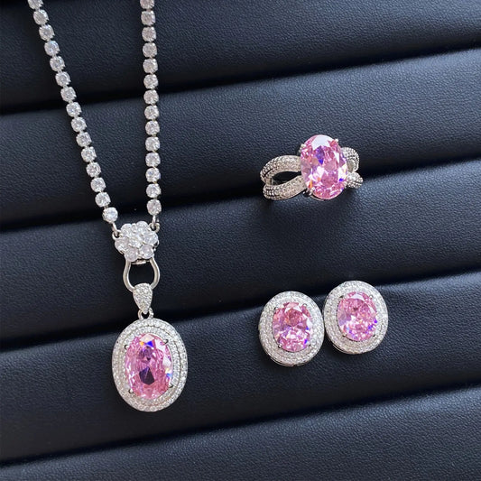 Luckacco Valuable Lab Jade Diamond Jewelry set 925 Sterling Silver Engagement Wedding Rings Earrings Necklace For Women Bridal Party Gift