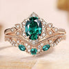 Luckacco Exquisite Women Rings Rose Gold Color Round Flower White Green Stone Rings Set Party Accessories Gift