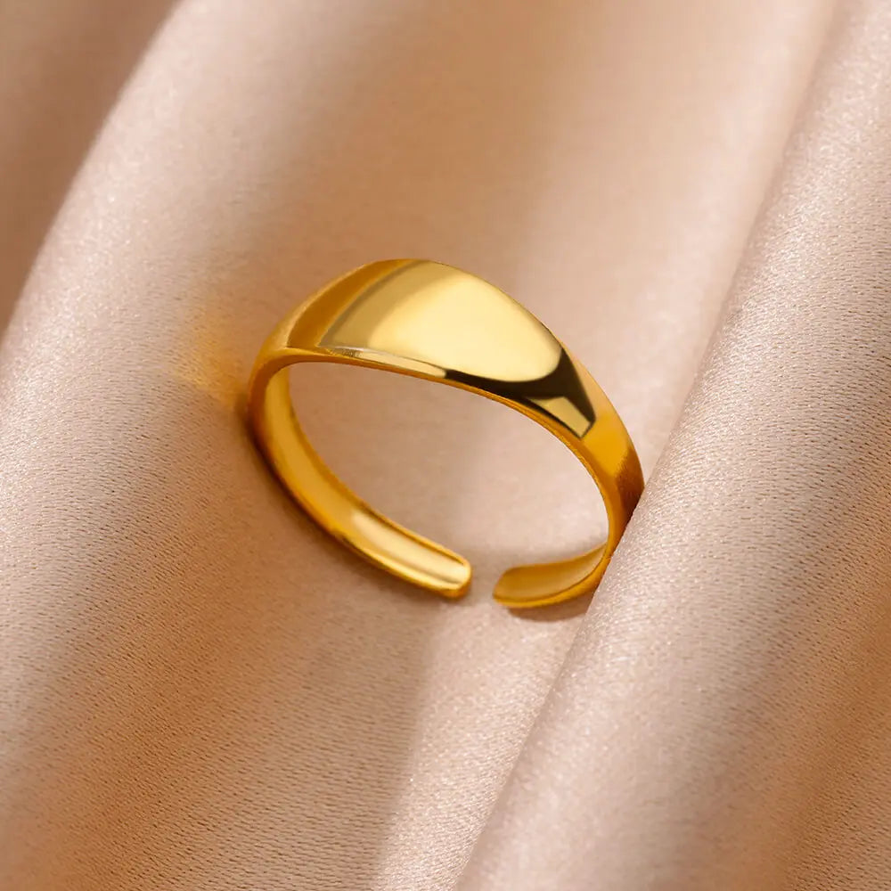 luckacco stainless steel smooth surface shell simple geometric ring  for women gold color exquisite personalized open ring couple jewelry