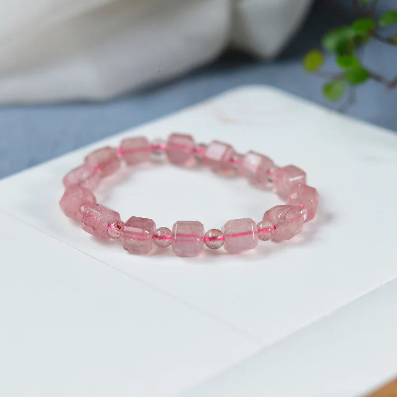 luckacco natural strawberry sugar cube single circle bracelet versatile pink beaded jewelry