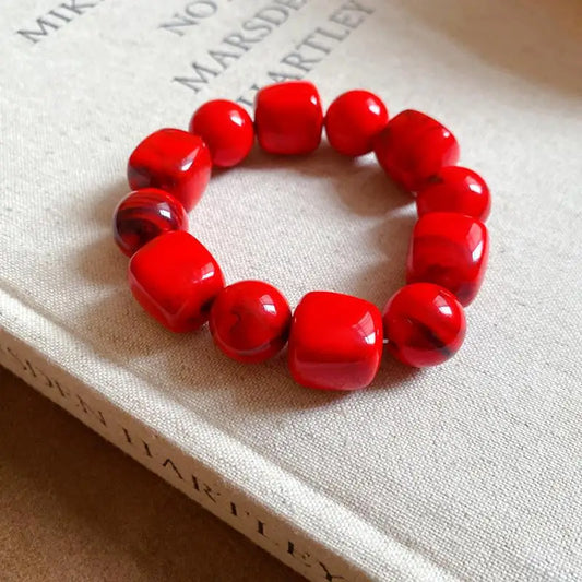 Luckacco Women's Bracelet with Square and Round Acrylic Beads; Simple European and American Inspired Design, Korean Fashion Accessory
