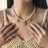 Luckacco Trendy Boho Imitation Pearl Metal Necklace Pendant for Women Ocean Shell Starfish Conch Choker Necklace Beach Jewelry Gift