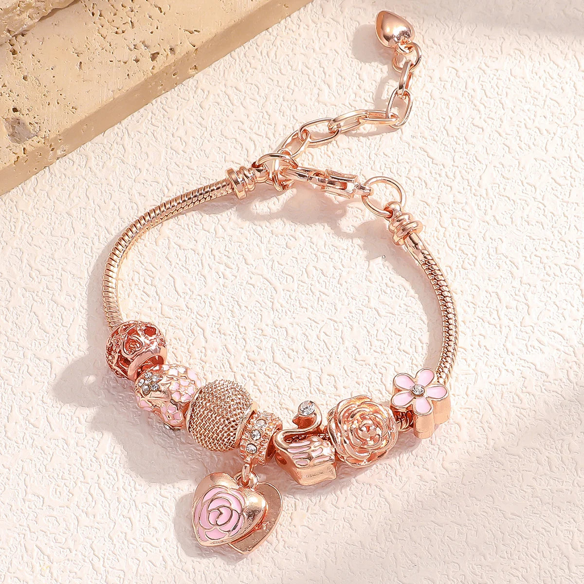 luckacco 1pc fashion multi element accessories drip oil rose love little swan pan family bracelet jewelry daily dressing party gift -7633