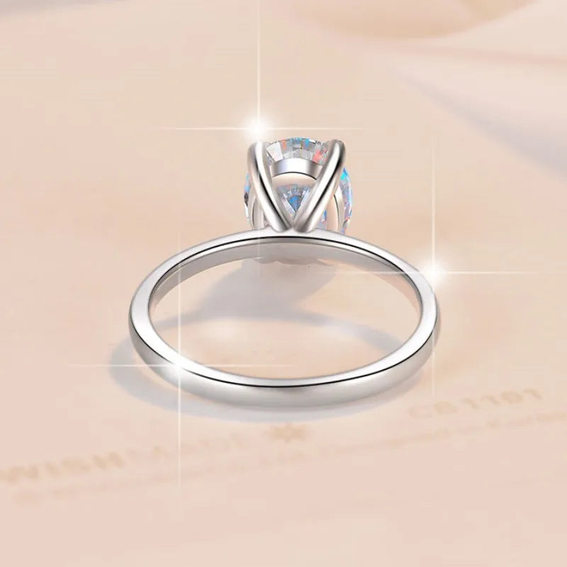 luckacco s925 sterling silver oval moissanite ring, women's four-prong simple egg-shaped ring